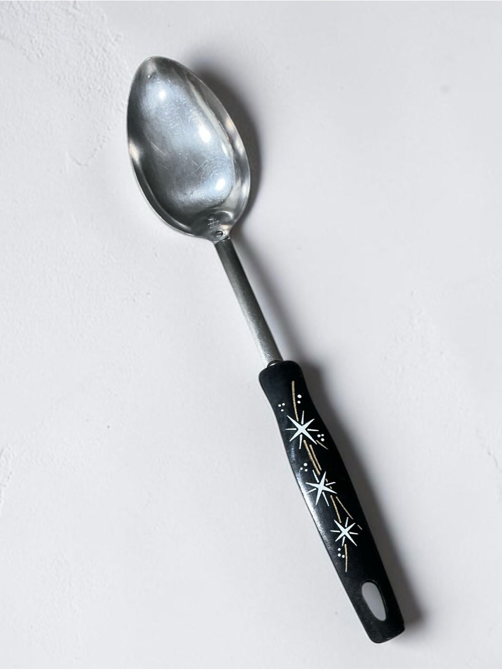Vintage 1960s EKCO USA Atomic Starburst Black Handle Stainless Steel Serving Spo